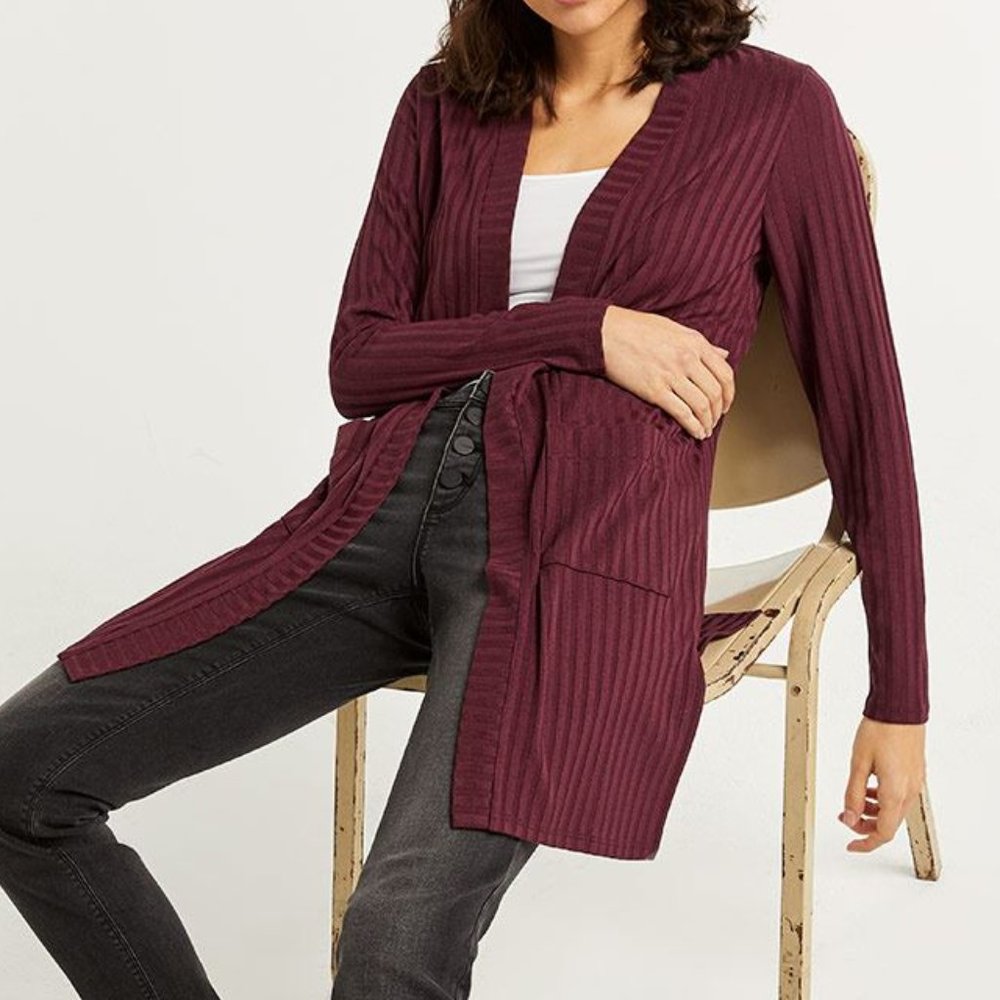 Burgundy/Fig Cardigan with Pockets in XS, M, XL - Picture 4 of 4
